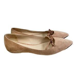 Armani Collezioni Suede Pointed Toe Ballet Flat Shoes Size 36.5 Pink Silk Bow